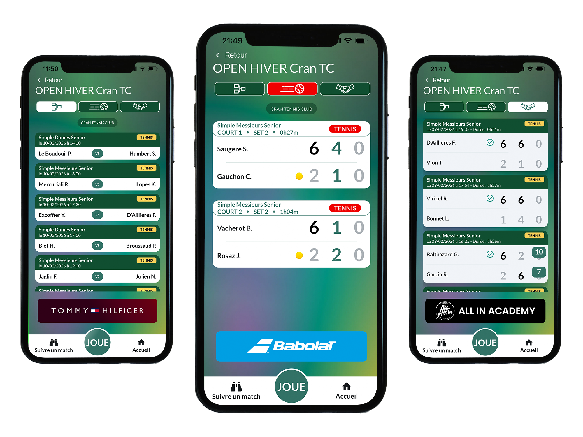 Ecran de l'application s'matchs!