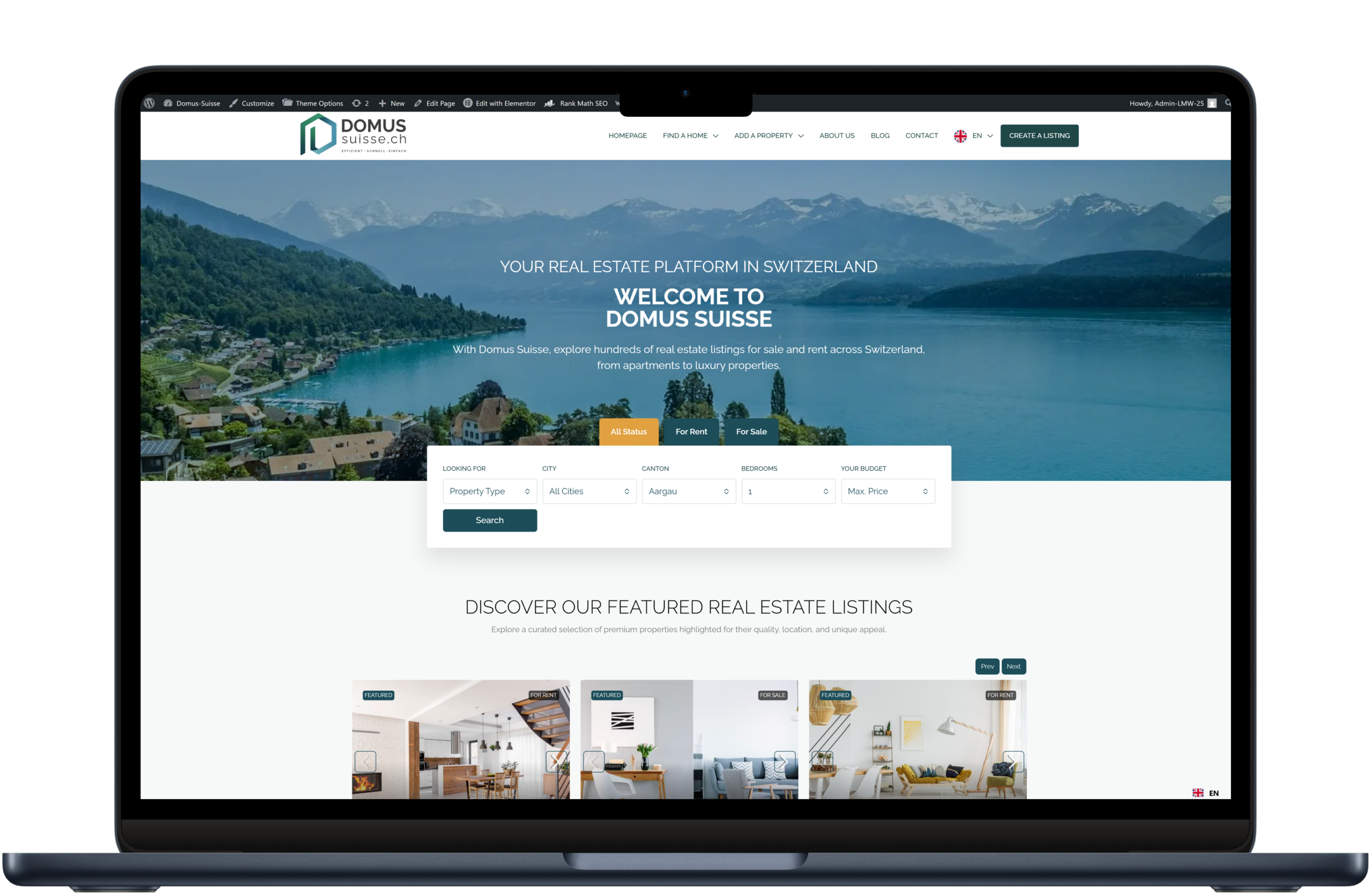 Aperçu anglais du site Domus-suisse.ch